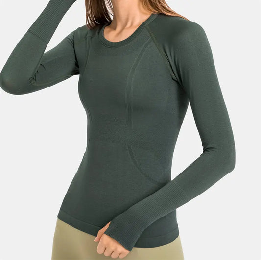 New Color OCEAN Tight Fit Women Seamless Top Soft Long Sleeve Yoga Shirt Stretchy Lightweight Workout Tops for Gym